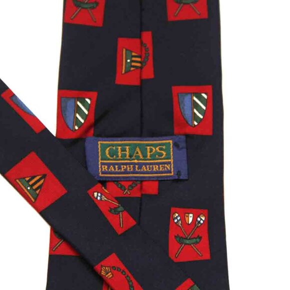 Vintage Chaps Ralph Lauren Silk Tie Red Navy Blue Heraldic Shields Men's - Picture 2 of 2